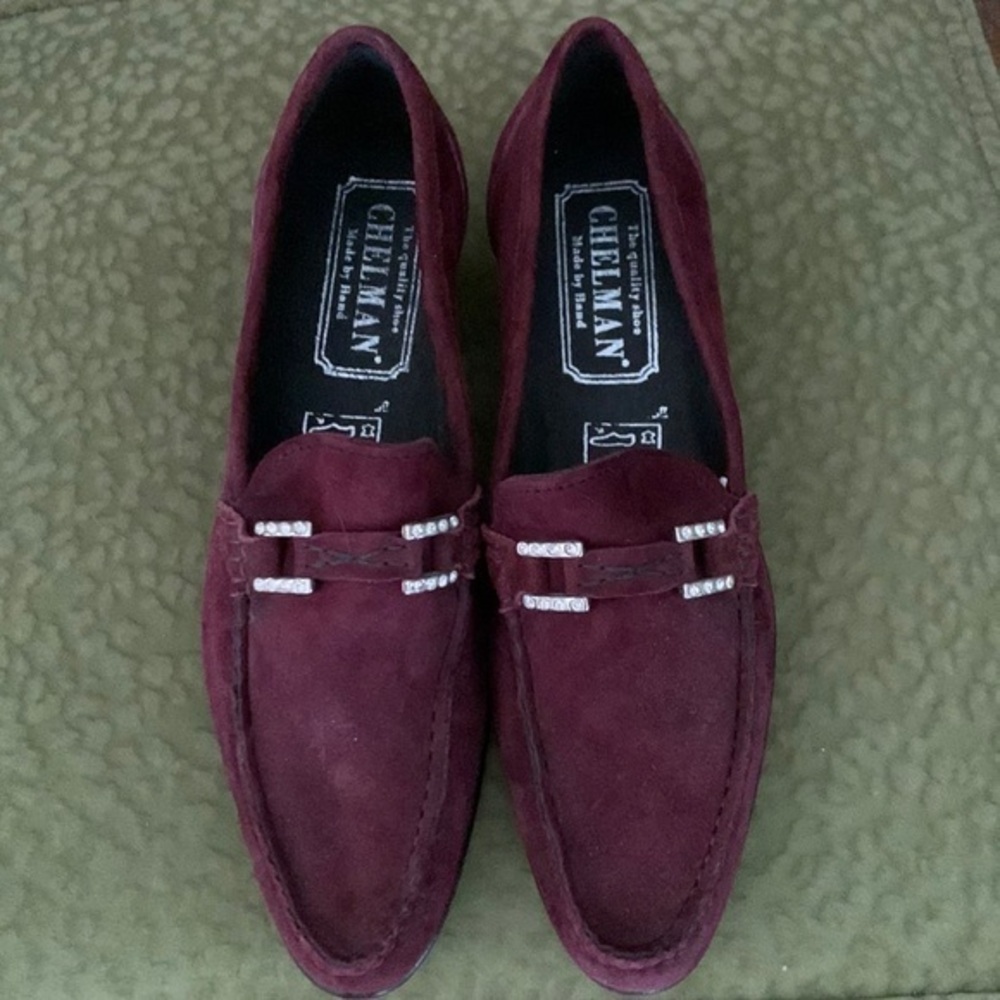 Vintage Chelman’ Wine Red Suede Handmade 1.5”Heel Loafers 5.5/6